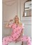 Koyu Pembe Bear Charm Desenli Bambu Önden Düğmeli Kısa Kol Pijama Takımı 4