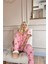 Koyu Pembe Bear Charm Desenli Bambu Önden Düğmeli Kısa Kol Pijama Takımı 5