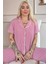 Pudra Sofistic Önden Düğmeli Kısa Kol Kadın Pijama Takımı 1