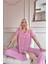 Pudra Sofistic Önden Düğmeli Kısa Kol Kadın Pijama Takımı 2