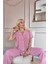 Pudra Sofistic Önden Düğmeli Kısa Kol Kadın Pijama Takımı 3