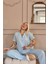 Mavi Sofistic Önden Düğmeli Kısa Kol Kadın Pijama Takımı 4