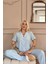 Mavi Sofistic Önden Düğmeli Kısa Kol Kadın Pijama Takımı 2
