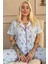 Buz Mavisi Sofistic Cherry Önden Düğmeli Kısa Kol Kadın Pijama Takımı 1