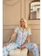 Buz Mavisi Sofistic Cherry Önden Düğmeli Kısa Kol Kadın Pijama Takımı 2