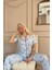 Buz Mavisi Sofistic Cherry Önden Düğmeli Kısa Kol Kadın Pijama Takımı 3