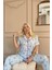 Buz Mavisi Sofistic Cherry Önden Düğmeli Kısa Kol Kadın Pijama Takımı 4