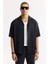Erkek Siyah Apaj Yaka Soft Touch Kısa Kol Oversize Fit Gömlek A51Y2006 5