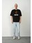 Bisiklet Yaka Baskılı Oversize T-Shirt - Siyah 1