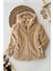 Kapüşonlu Peluş Kız Çocuk mont - Vizon 1