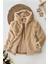 Kapüşonlu Peluş Kız Çocuk mont - Vizon 2
