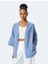 V Yaka Cep Detaylı Oversize Çizgili Kruvaze Kimono 1