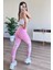 Spor Tayt Toparlayıcı Push-Up Arkası Brezilya Büzgülü Batik Desen Pembe 1