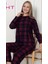Bayan Desenli Sıfır Yaka Süet Pijama Takımı (Lacivert-Kırmızı) L 1