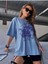 Kadın / Kız Mavi Oversize T-Shirt Dragon Baskılı 4