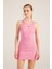 Halter Yakalı Fitilli Mini Carlin Elbise Pembe 4