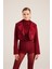 Yakası Saten Detaylı Camila Crop Blazer Ceket Bordo 2