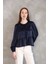 Yaka Biye Etek Büzgülü Tunik-Lacivert 1