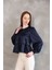 Yaka Biye Etek Büzgülü Tunik-Lacivert 4