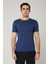 Sıfır Yaka Bisiklet Yaka Penye Likralı Indigo Erkek Tshirt 1