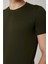 Sıfır Yaka Bisiklet Yaka Penye Likralı Haki Erkek Tshirt 2