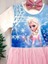 Kız Çocuk Frozen Baskılı Tütülü Yarım Kollu Saç Bantlı Elbise 2