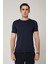 Sıfır Yaka Bisiklet Yaka Penye Likralı Lacivert Erkek Tshirt 1