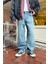 Soldurma Detaylı Mavi Baggy Jean 1