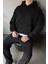 Basic Oversize Siyah Hoodie 4