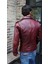 Prof Model Silme Hakiki Koyun Derisi Bordo Renk Biker Mont 2