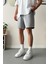 Nakışlı Gri Melanj Oversize Basic Şort 1