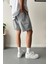 Nakışlı Gri Melanj Oversize Basic Şort 2