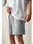 Nakışlı Gri Melanj Oversize Basic Şort 3