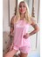 Pembe B Desenli Bambu Sıfır Kol Şortlu Kadın Pijama Takımı 1