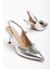 Kadın Abiye Stiletto Gümüş Rugan Metal Çiçek Aksesuarlı Galvaniz Ökçe Kaplamalı 1