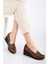 Kadın Dolgu Topuklu Ayakkabı Taba Yüzlü Tokalı 2