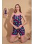 Renkli Kalp Desenli Pembe Dantelli Askılı Şortlu Pijama Takımı 1