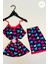 Renkli Kalp Desenli Pembe Dantelli Askılı Şortlu Pijama Takımı 2