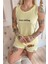 Sarı Keep Smiling Desenli Bambu Sıfır Kol Şortlu Kadın Pijama Takımı 5