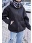 Samuray Kapşonlu Zıp Fermuarlı Çift Kapşonlu Nakışlı Sweatshirt- Siyah 1