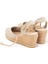 Elişi Topuğu Açık Bilekten Bağlamalı Bej Dolgu Topuk Keten Hasır Espadril Handmade 3