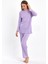 Kadın Lila Kadın Fitilli Raporlu & Eşofman, Gündelik Ev Giyim Pijama Takımı 1