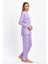 Kadın Lila Kadın Fitilli Raporlu & Eşofman, Gündelik Ev Giyim Pijama Takımı 5