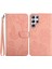 HT03 Samsung Galaxy S25 Ultra Kılıf Çiçek Baskılı Deri Telefon Kılıfı Askılı-Pembe (Yurt Dışından) 1