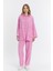 Çift Cepli Keten Oversize Italyan Ikili Takım-Pembe 1