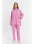 Çift Cepli Keten Oversize Italyan Ikili Takım-Pembe 3