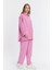 Çift Cepli Keten Oversize Italyan Ikili Takım-Pembe 4