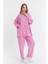 Çift Cepli Keten Oversize Italyan Ikili Takım-Pembe 5