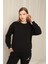 Kadın Siyah Bisiklet Yaka Düşük Kol Oversize Üç İplik Şardonsuz Basic Sweat Sweatshirt 2