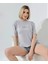 Bisiklet Yaka Baskılı Slim Fit T-Shirt - Boyalı Gri 1